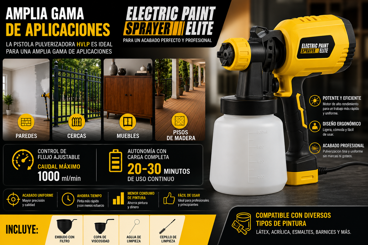 Pistola Pulverizadora de Pintura Eléctrica Profesional | Acabado Uniforme y Alta Potencia